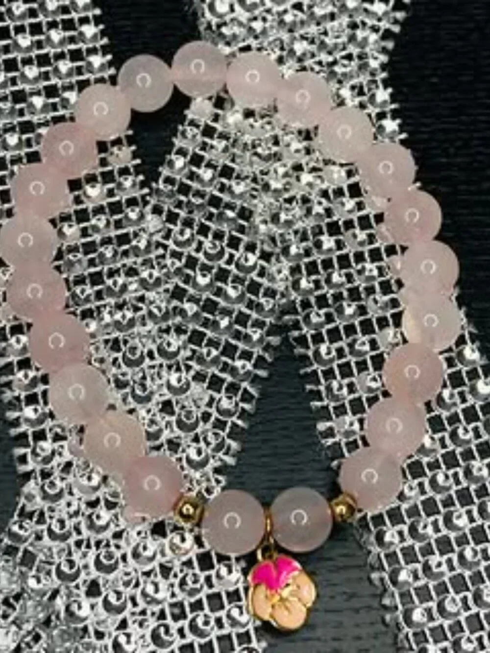 18K Gold Flower * Rose Quartz Beads
